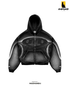 Black Gradient Logo <b>Zip</b> <b>Up</b> Hoodie & Pants Set | Oversized Streetwear Tracksuit | Custom OEM Private Label Manufacturer - Product Image 2
