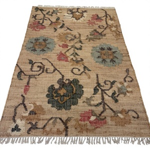 Alfombra de Yute Natural, Ecológica, Antideslizante, Antibacteriana, Hecha a Mano, Diseño Abstracto, Estilo Moderno, Pelo Grueso, con Flecos - Product Image 1