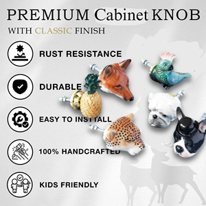 Ba Ceramic Fox Head Cabinet Knob Novelty Shape <b>Rustic</b> Furniture Handle for Dresser <b>Wardrobe</b> Kitchen Bedroom - Product Image 4