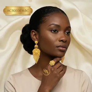 Aretes de Botón con Flores Bonitas Chapadas en Oro de 24K, Estilo Árabe, para Mujer - Product Image 4