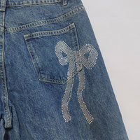 Pantalon en jean ample taille mi-haute pour femme, style Y2K, avec nœud en strass personnalisé, respirant, écologique, coupe ample et scintillante