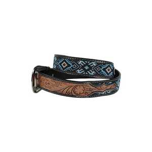 <b>Western</b> Embroidered Beaded Leather <b>Belt</b> With Geometric Pattern Silver Alloy Buckle Casual Ethnic Style Durable Handcrafted <b>Belt</b> - Product Image 2