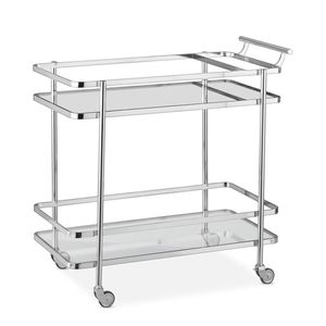 Modern Stainless Steel 2 Tier <b>Bar</b> Cart with Glass Shelves Rolling <b>Utility</b> Cart for Living Room Indoor Use - Product Image 2