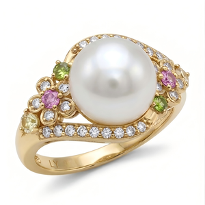 แหวนมุกน้ำจืดธรรมชาติขนาด 8.0-8.5 มม. จาก LY Thailand Jewelry Wholesale ประดับอัญมณีหลากสีสัน ดีไซน์เพชร เหมาะสำหรับเป็นของขวัญสำหรับเจ้าสาว - Product Image 3