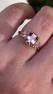 Women's Morganite Ring With Marquise Cut Diamonds Prong Setting Romantic Flower Style Engagement Ring - Product Image 4