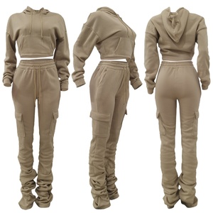 Chaquetas con cremallera para mujer, pantalones de yoga con bolsillos y cremallera, conjunto de dos piezas, nuevo diseño, venta al por mayor - Product Image 1