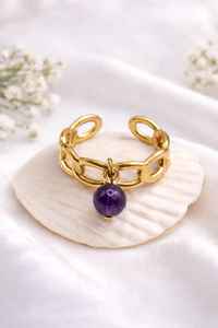 Anillo Ajustable de Amatista Natural, Plata de Ley 925, Estilo Art Deco, Regalo de Boda o Compromiso - Product Image 3