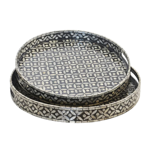 Luxury Geometric <b>Circle</b> Pattern Round Mother Of Pearl Inlay Decorative Table Coffee Serving <b>Tray</b> Wholesale - Product Image 1