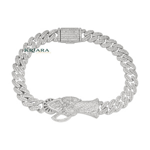 Bracelet chaîne pour homme en argent 925 plaqué rhodium avec moissanite, design épée, micro-pavé, style hip-hop - Product Image 1