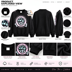 <span class=keywords><strong>Felpa</strong></span> girocollo Gamma Phi Delta Sorority con design a farfalla 1943, nera, da donna, 100% cotone, ecologica, abbigliamento greco - Product Image 5