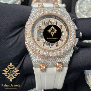 นาฬิกาควอตซ์ผู้ชาย Pahal Jewels ประดับเพชร ขนาด 42 มม. หน้าปัดอะนาล็อกโครโนกราฟ กระจกหรูหรา สายสแตนเลส ตัวล็อคแบบหัวเข็มขัด - Product Image 3