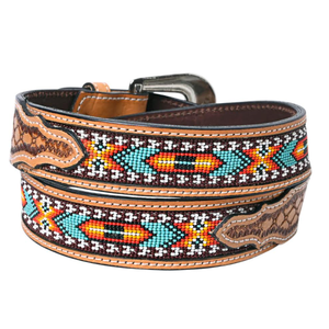 Smooth Cow Leather Belt <b>Beaded</b> Embroidered with Vintage OEB Brass Buckle Custom Length <b>Direct</b> From India - Product Image 6