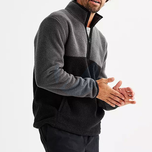 Oversized <b>Sherpa</b> Fleece Hooded Sweatshirt Men O Neck Long Sleeve Polyester Winter Streetwear Zipper Front Patchwork Windproof - Product Image 3