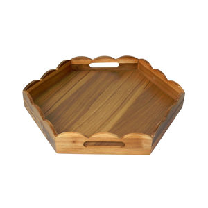 Bandeja de Servir Hexagonal de Madera de Acacia con Asas, Bandeja Decorativa de Madera para Mesa de Centro, Otomana y Desayuno - Product Image 1