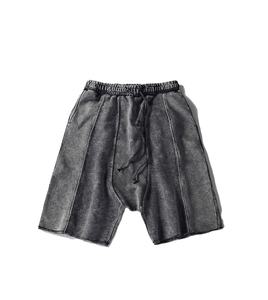 Short de survêtement 100% coton endommagé pour hommes, style noir usé à l'ancienne avec tissage non tissé, service OEM disponible - Product Image 1