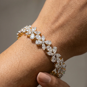 Luxury 18K <b>Solid</b> <b>Gold</b> Moissanite <b>Bracelet</b> Marquise Cut Flower Design Women Wedding Bangle - Product Image 1