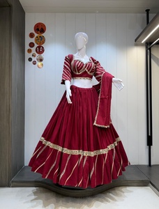 Lehenga Choli en tissu Vatican avec bordure à miroirs épaisse de 8 mètres, Dupatta en cambrass à motifs plaqués, pour mariage et fêtes - Product Image 2