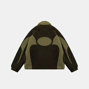 Veste en polaire pour homme, couleur contrastée, col rabattu, fermeture éclair, vêtement d'hiver décontracté, doublure en sherpa épaisse, coupe classique - Product Image 6