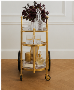 Chariot de bar de luxe finition or, chariot à boissons roulant, chariot de service de boissons design, mobilier de bar contemporain pour la maison, élégant or - Product Image 2