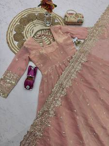Wedding Premium Elegance Soft silk Anarkali Gown Dupatta Set Fully Stitched Indian Ethnic Outfit Lehenga 3 Pcs Set - Product Image 2