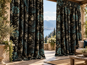 Paneles de Cortina con Estampado de Aves Florales Negras para Ventana de Cocina, Estilo Clásico - Product Image 4
