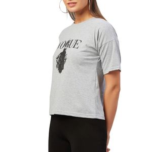 Camiseta de Algodón con Estampado Gráfico para Mujer, Manga Corta, Cuello Redondo, Estilo Casual, Talla Grande, Venta al Por Mayor OEM - Product Image 3