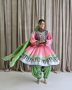 Traditional Afghan Kuchi Dress In Custom Solid Designed Heavy Embroidery <b>Mirror</b> Work Handmade Details Perfect Afghan Dress - Product Image 4