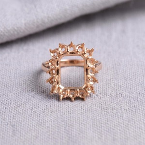 Monture de bague semi-montée vierge en argent sterling 925, taille émeraude 9x7mm, avec pierres d'accentuation rondes de 1,8mm, pré-encoupée pour pierres précieuses, pour création de bague DIY - Product Image 5