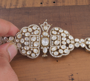 Wholesale Traditional Polki Bracelet 925 Sterling <b>Silver</b> Gold Plated Kundan Style <b>Choker</b> Manufacturer Luxury Bridal Jewelry - Product Image 2