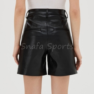 Front Pocket's Women Regular Fit 100% Leather Fabric Breathable Plain Dyed Leather Shorts with Custom Brand Logo - Product Image 2