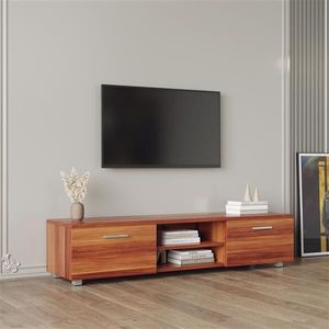 <b>Walnut</b> 70-Inch TV Stand with Open Shelves and 2 Storage Cabinets Media Console Entertainment Center Television <b>Table</b> - Product Image 2