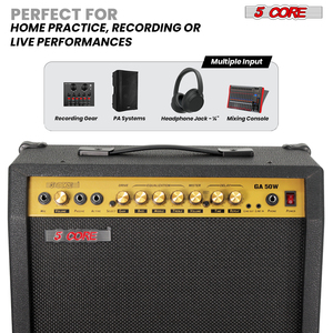 Amplificador de Guitarra de 5 Núcleos y 50 Vatios con Altavoz Integrado de 8 Pulgadas, Mini Amplificador Portátil con Entrada Auxiliar, Controles de Efectos, para Práctica, de Pie - Product Image 3