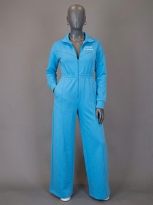 Mono holgado de mujer con cuello alto y cremallera en el hombro, verde oliva liso, largo completo, cintura alta, estilo urbano, de Spandex/Algodón - Product Image 5