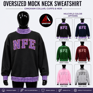 Wholesale Women's Oversized Mock Neck Sweatshirt Gingham Letter Applique Embroidered Green Merry Custom Casual Fleece Sweats - Product Image 6
