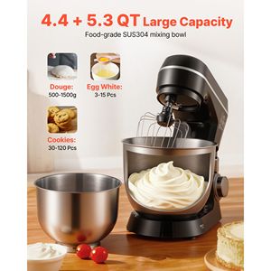 Batteur sur socle avec 2 bols en acier inoxydable de 5,3 et 4,4 litres, 10+ vitesses, tête inclinable, crochet pétrisseur, fouet métallique, mélangeur de cuisine - Product Image 5