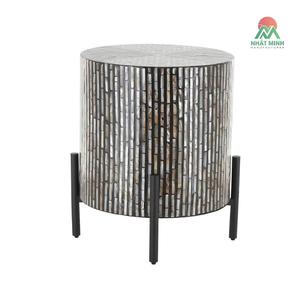 Table basse ronde moderne avec incrustation de nacre et pieds en fer, meubles de salon - Product Image 1