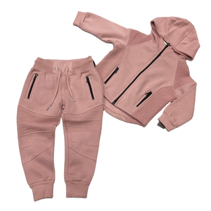 Custom Toddler Boy Ribbed Fleece Biker Hoodie <b>Set</b> Wholesale Winter Outdoor Kids Zipper Jacket Pants Two Piece <b>Jogger</b> Tracksuit - Product Image 2