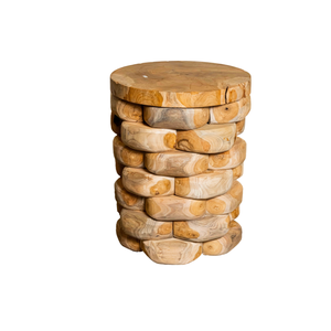 Tabouret empilable ARTERRA Premium en teck, finition galet, rustique, artisanal, texture naturelle, robuste, écologique, pour villa - Product Image 1
