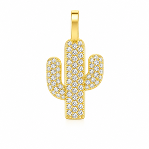 Pendentif Cactus Personnalisé en Or Jaune 10K, Pavé de Diamants de Laboratoire Ronds Brillants, Breloques Thème Végétal, Unisexe, Style Mignon pour Usage Quotidien - Product Image 1