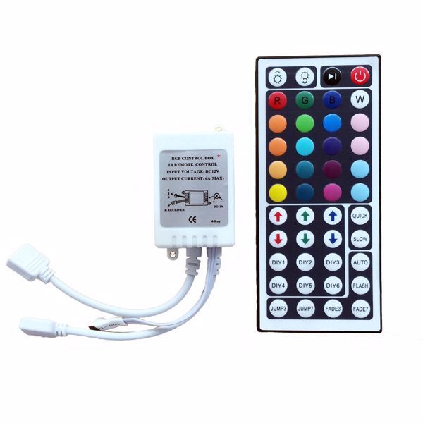 44-Keys IR Remote Controller with Dual Connector for RGB LED Light Strip Dimmers