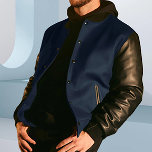 Best Selling Men Varsity Jacket for Winter Wear High Quality Fleece FabricCasual Street Style <b>Stand</b> Collar Varsity Jacket - Product Image 6