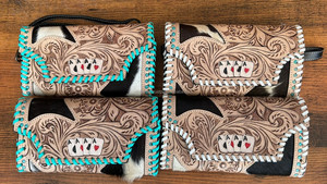 กระเป๋าคลัทช์หนังวัวสำหรับงานออกแบบกระเป๋าเงินใบเล็กใส่บัตรหนังแท้สีเทอร์ควอยซ์แนววินเทจ - Product Image 5