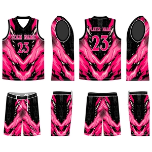 Ensemble de maillots de basket-ball sublimés personnalisés, imprimé dragon noir et rose, évacuation de l'humidité, unisexe, adulte, col en V, sans manches, vêtements de sport - Product Image 2