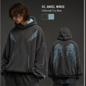 Sweat à capuche d'hiver à coupe ample avec imprimés Angel et surpiqûres contrastées, qualité supérieure, grammage lourd, logo personnalisé pour la mode urbaine - Product Image 4