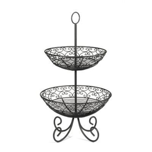Cesta de Almacenamiento Redonda de Dos Niveles con Base de Alambre Negro para Exhibición de Artículos de Cocina, Cesta de Almacenamiento Metálica Vintage Minimalista - Product Image 5