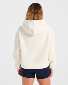 <b>Women's</b> Oversized <b>Cream</b> <b>Fleece</b> Hoodie With Front Pockets Regular Fit Winter Wear - Product Image 2