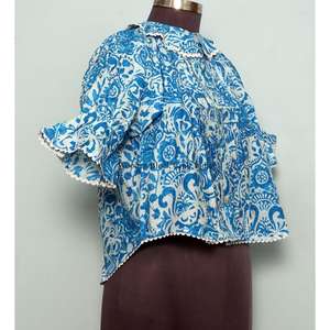 Blusa Casual de Oficina para Mujer, 100% Algodón, Manga 3/4, Cuello Redondo, Estampado Floral, Ecológica, Transpirable, Estilo Coreano e Inglés - Product Image 4