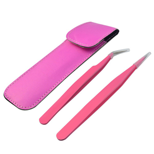 Juego de Pinzas para Pestañas Rosadas con Puntas de Precisión de Acero Inoxidable y Estuche a Juego para Aplicación de Extensiones de Pestañas - Product Image 1