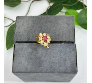 Attractive Premium Quality Gold Plated <b>Brass</b> Adjustable Trendy Moissanite Kundan <b>Ring</b> for Women's Wedding Party Wear Collection - Product Image 1