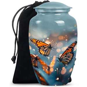 Butterfly on Flower Cremation Urn with Soft <b>Pastel</b> Colors and Velvet <b>Bag</b> for Adult Memorial - Product Image 6
